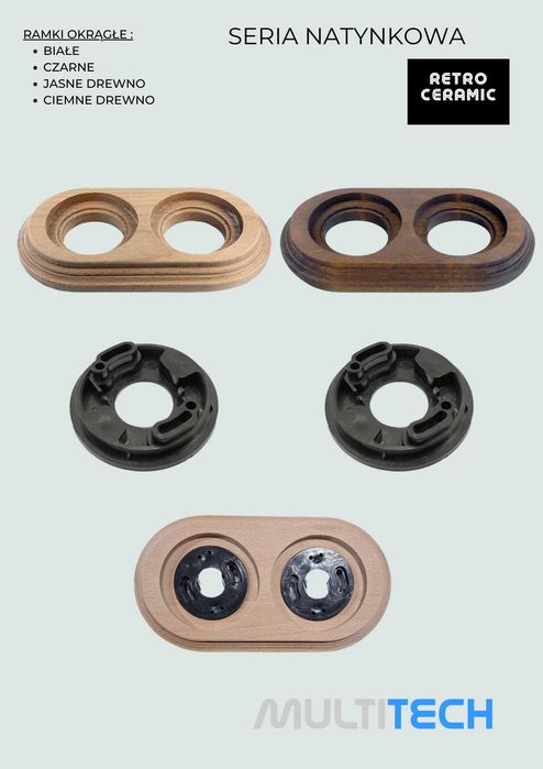 RETRO ramka podwójna NATYNK+adaptery do montażu Ciemne Drewno LOFT PRL