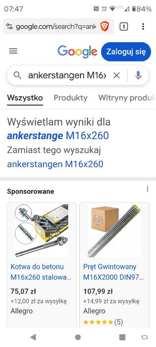 Pręt gwintowy M16 x260