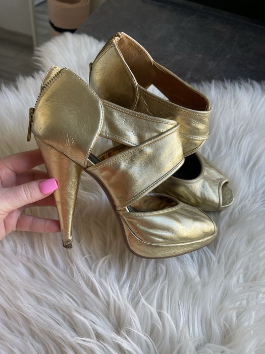 H&M platformy szpilki złote 37 paski na platformie buty na obcasie