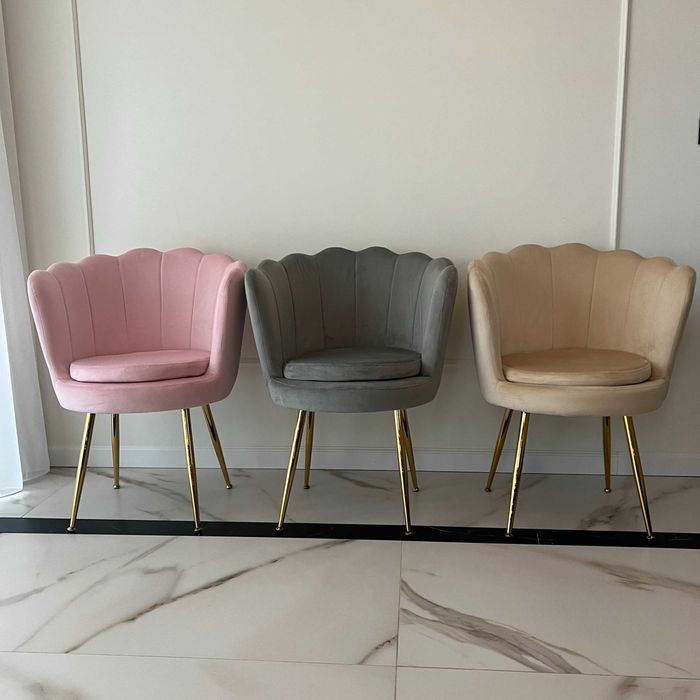 Fotel welurowy muszelka złoty stelaż *PRODUCENT*