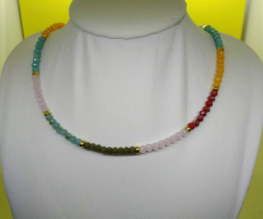 Colar Contas Vidro Facetadas e Brilhantes Coloridas NOVO
