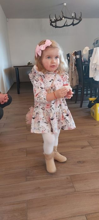 Sukienka handmade 86 92 róże kwiaty falbany dresówka roczek