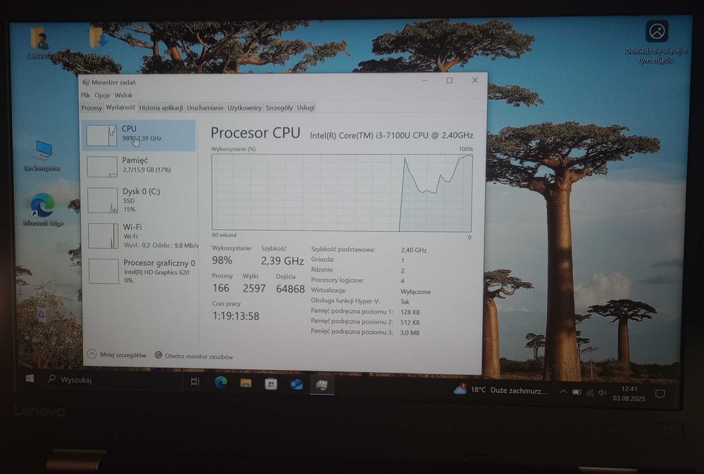 Laptop LENOVO ThinkPad Intel Core i3 4x2,4GHz 16GB RAM DDR4 1TB SSD