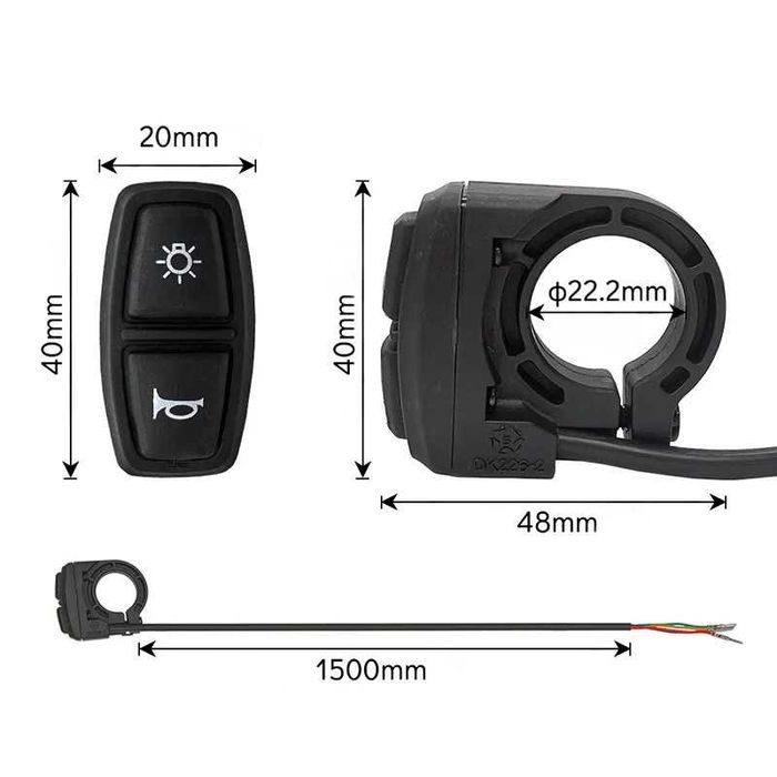 Comutador luzes e buzina 22 mm plástico moto