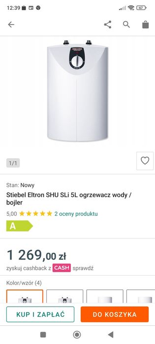 Ogrzewacz wody, pod umywalkę.