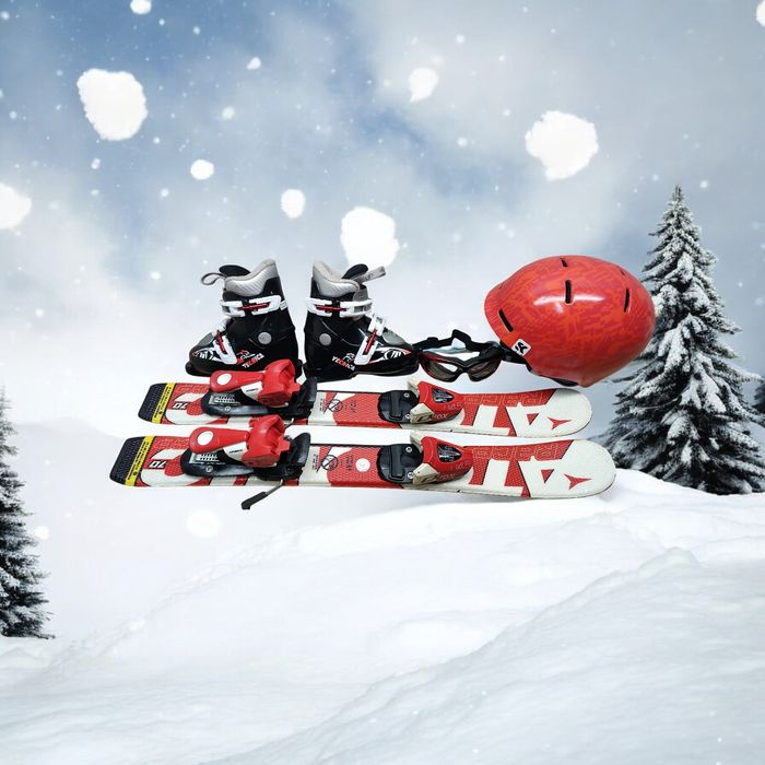 KOMPLET Narty Atomic 70 cm Buty 25.5 Kask Gogle