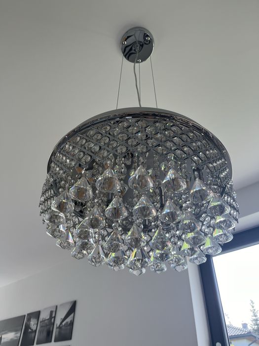 Lampa biała z kryształami