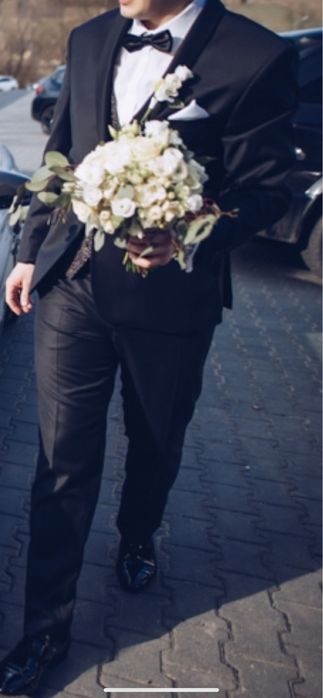 Garnitur smoking czarny lavard kamizelka van graaf slubny koszula l