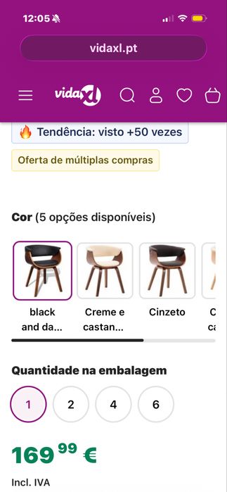 Cadeiras em nogueira e couro preto