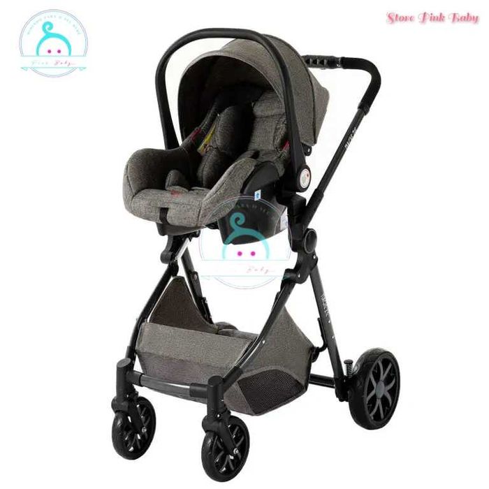 Carrinho bebé 3 em 1 PinkBaby Magic Gold - Base Isofix - Cinza Escuro