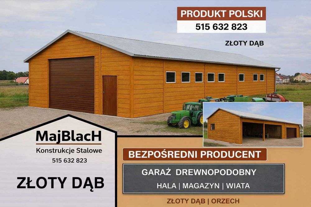 Duża Wiata /Hala / Garaż Blaszany RAL /Konstrukcje Stalowe – Maj-BlacH