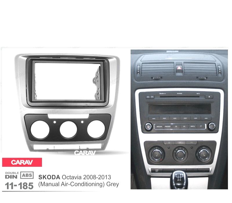 MOLDURA ADAPTADOR CINZENTA PARA RADIO 2-DIN PARA SKODA OCTAVIA 08-13 CON AIRE ACONDICIONADO MANUAL