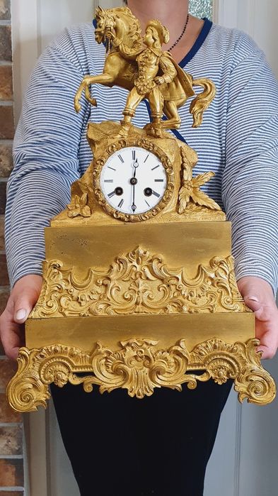 Zegar kominkowy brąz złocony antyk XIXwiek duży sygnowany prezent świę