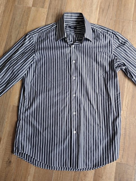 Koszula w paski Hugo Boss 41 L XL czarno biała Bawełniana