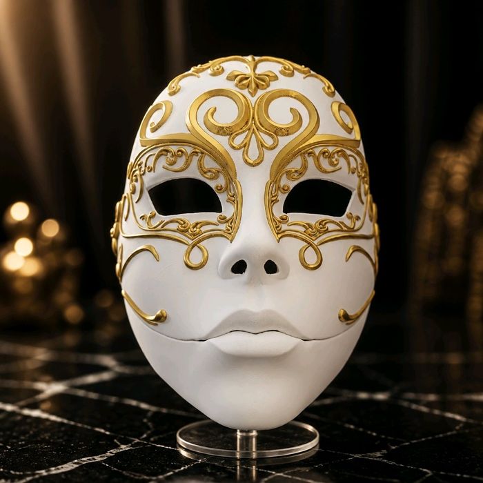 Luksusowa Maska Wenecka - Biało-złota. Bal Maskowy Karnawał Halloween