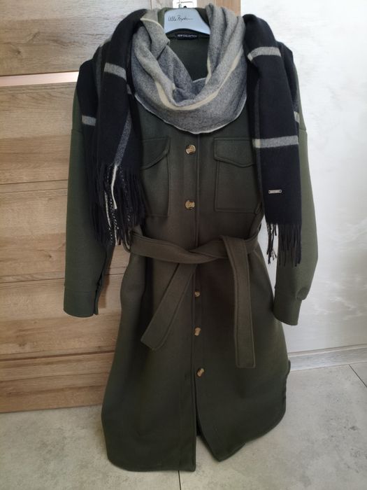 Jak nowy płaszczyk rozS/M  Khaki+  nowy szal Ochnik