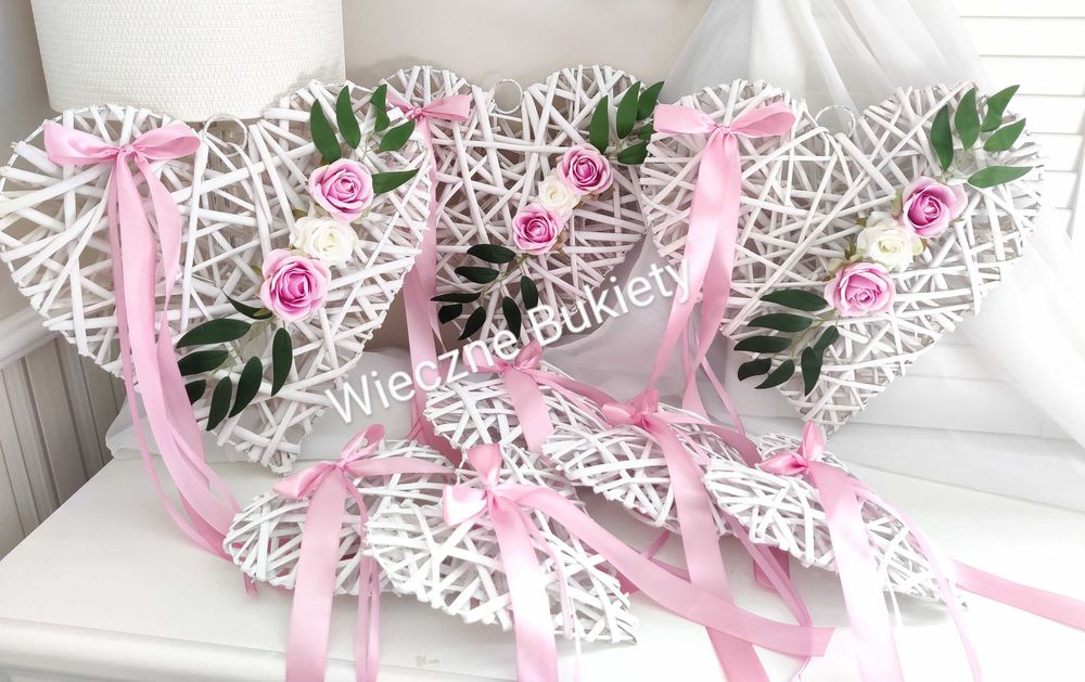 Duży Komplet dekoracji domu Panny Młodej serca wiklina duże róż