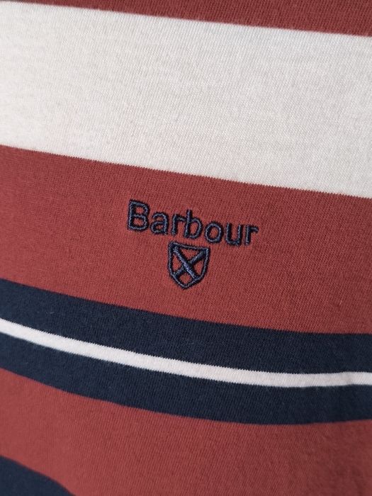 Barbour t-shirt męski w paski L burgund granat biały
