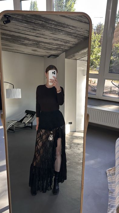 Черная кружевная юбка с шортами | Мереживна спідниця з воланами