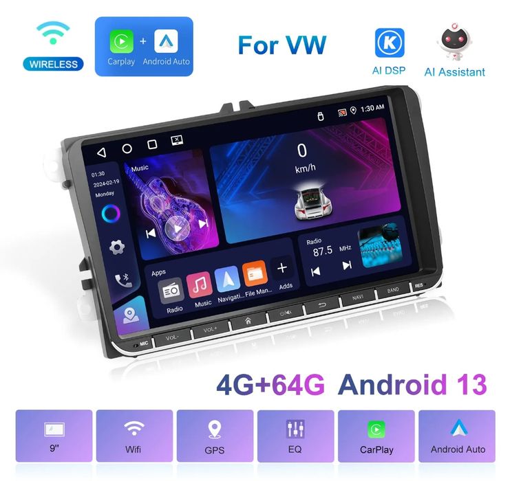 Rádio 9 Polegadas Seat Skoda  Volkswagen 4/64GB Carplay GPS wifi BT