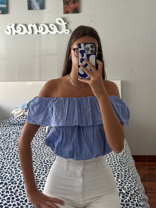 Top Azul com decote à Barco da Tiffosi