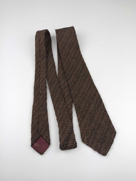 Yves Saint Laurent brązowy wełniany krawat w jodełkę ysl7