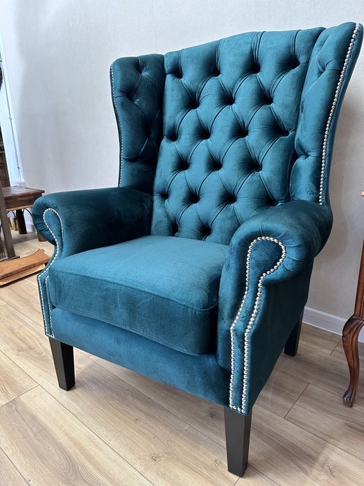 ŚLICZNY fotel uszak w stylu chesterfield w NOWEJ TKANINIE :)