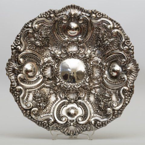 Centro floreira com plateau redondo prata portuguesa