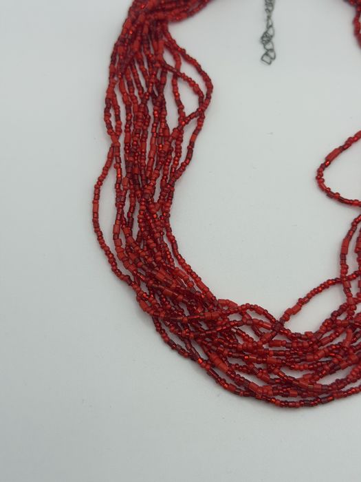Naszyjnik damski koraliki wielorzędowy boho statement czerwony elegancki regulowany