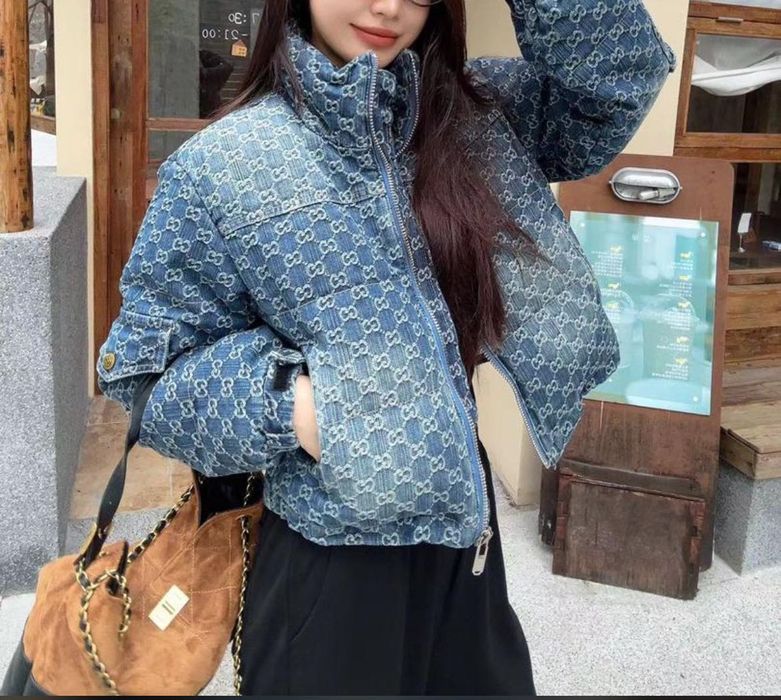 Gucci kurtka jeansowa gruba zimowa niebieska monogram gg denim