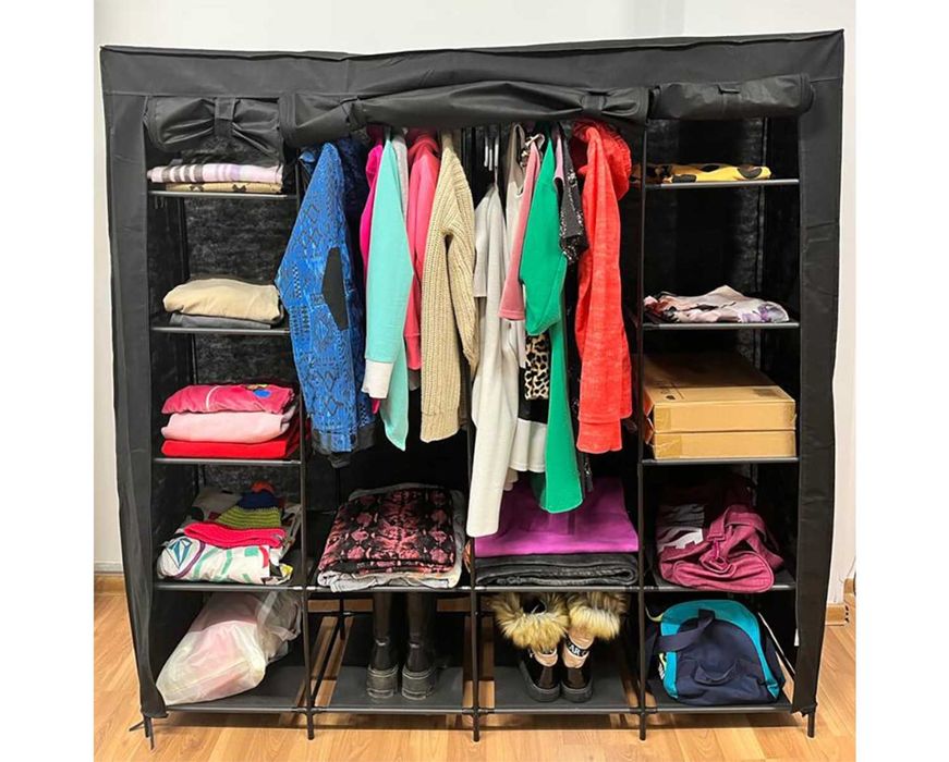 Szafa Materiałowa Tekstylna na Ubrania Składana Garderoba na Wieszaki