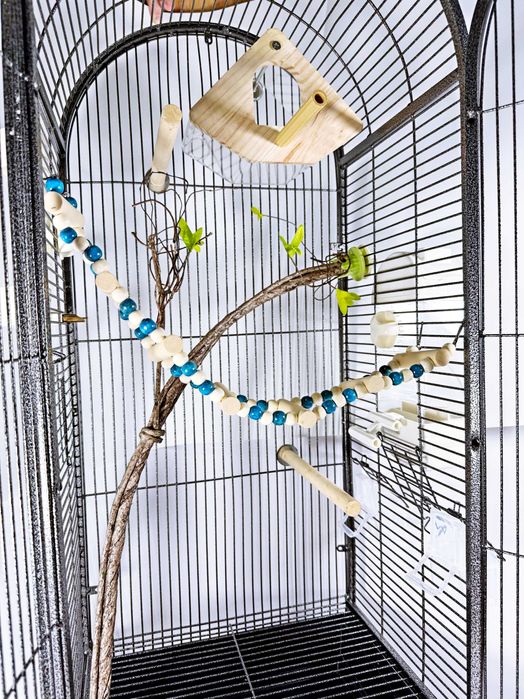 Клетка для птиц B04, элитный вольер с аксессуарами,черный, 101х37х27см