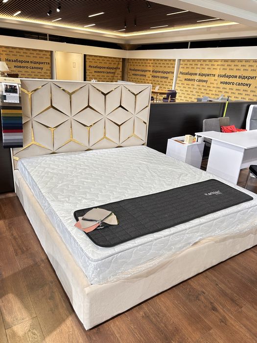 Ліжко  якісне міцне на 160 кремове крашене МДФ  з нішею і механізмом