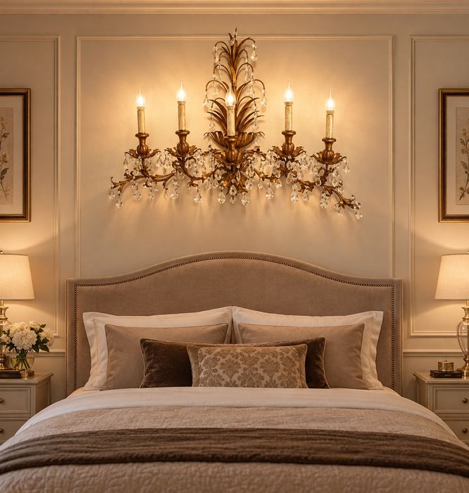 Candeeiro aplique de Parede Vintage Dourado com Cristais