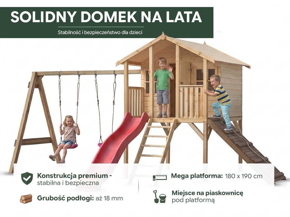 Plac zabaw Borys 1 ze zjeżdżalnią, huśtawką i rampą z liną