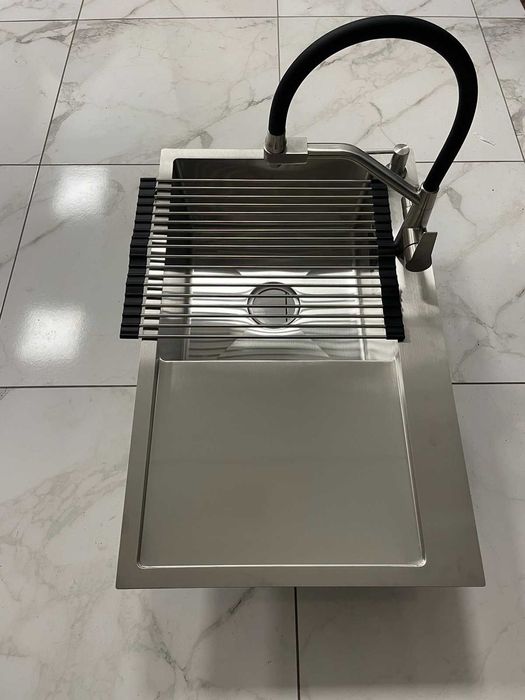 Мойка Kroner 7849LHM левая и кран с подключением к фильтру, Kroner