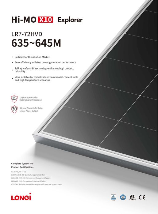 Moduły fotowoltaiczne LONGi Hi-MO X10 Explorer 645W BC | Najnowsza seria | Premium