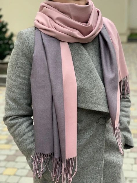 Кашеміровий Шарф двосторонній Cashmere 008 сіро-рожевий