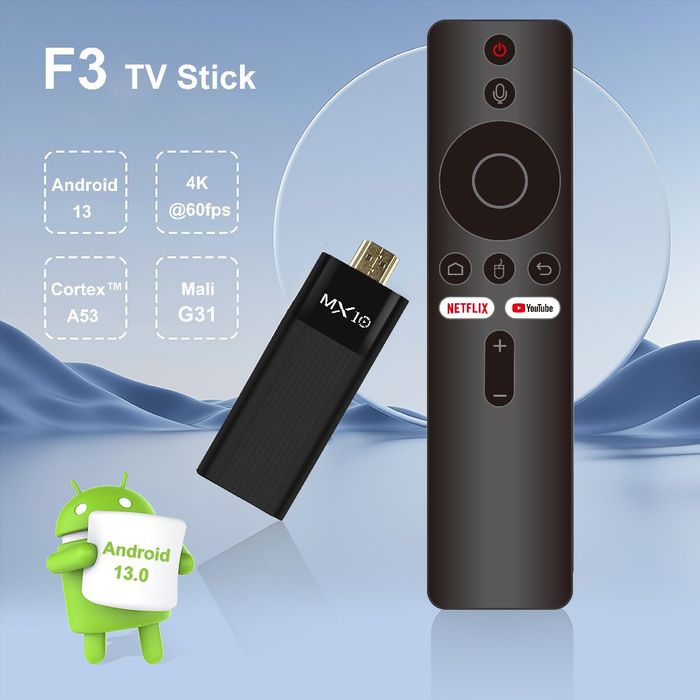 Смарт ТВ стік Android TV MX10 F3 Android 13 Allwinner H313 Wi-Fi 6 (2G