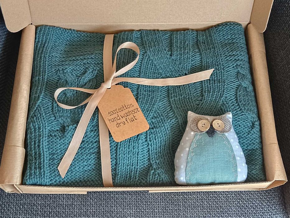 Zestaw: Handmade Kocyk dla niemowląt i dekoracyjna Sowa w stylu Tildy