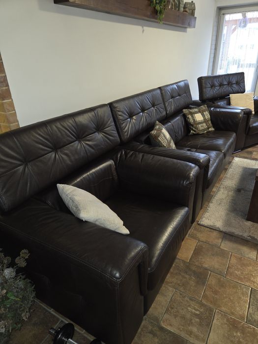 Komplet premium sofa rozkładana i fotele skóra