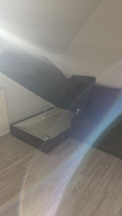 Brązowy narożnik kanapa wersalka z funkcją spania i dwoma schowkami