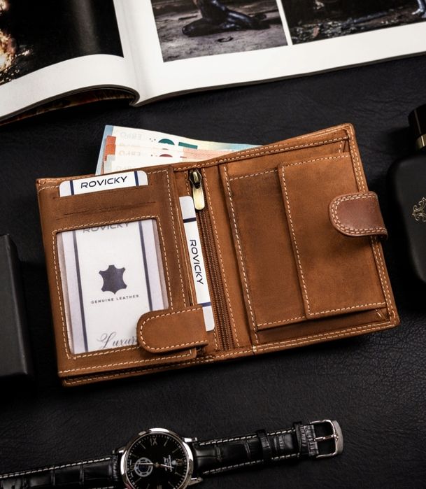 Portfel męski skórzany nubuk prezent dla kowboja szeryfa sheriff nowy