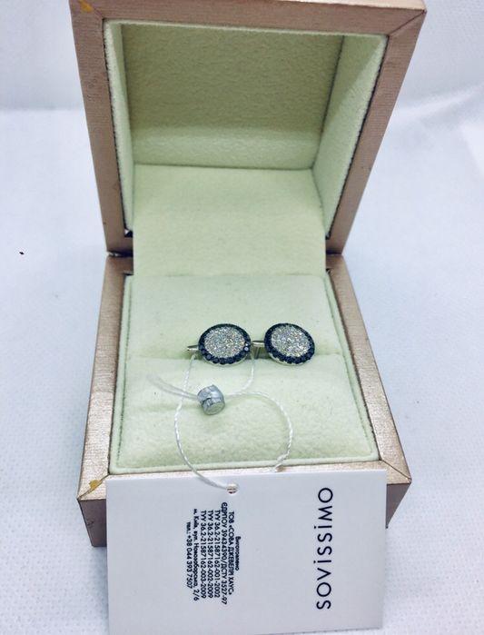 Золотые сережки с белыми и черными бриллиантами. Сова. На заказ!