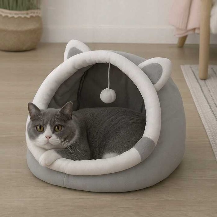 Domek budka dla kota szary miękki 31×30×28 cm