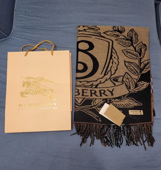 Damski zimowy kaszmirowy szalik hustka dwustronny Burberry