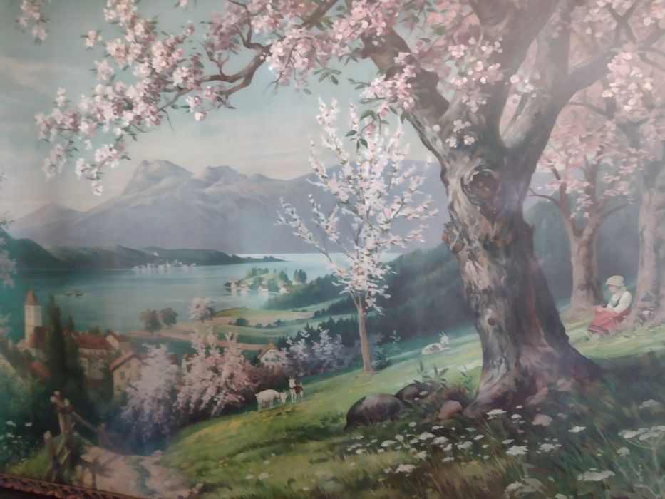 Akwarela na sitodruku 88cm na 118cm 19 wiek