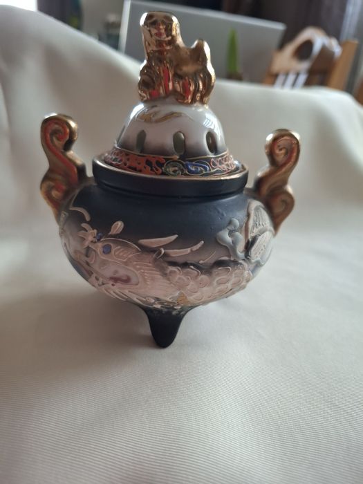 Stara Japońska Kadzielnica Dragonware SATSUMA MORIAGE ze Smokiem, lata 30. XX w. – Sygnowana, UNIKAT!