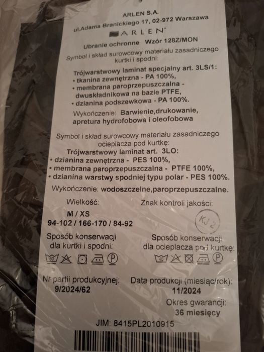 Gore-tex ubranie ochronne wzór 128Z/MON roz. M/XS nowe.