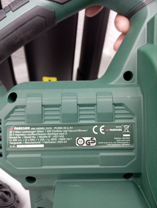 Акумуляторний садовий пилосос-дуйка Parkside PLSBA 40, пилосос 3в1 пар